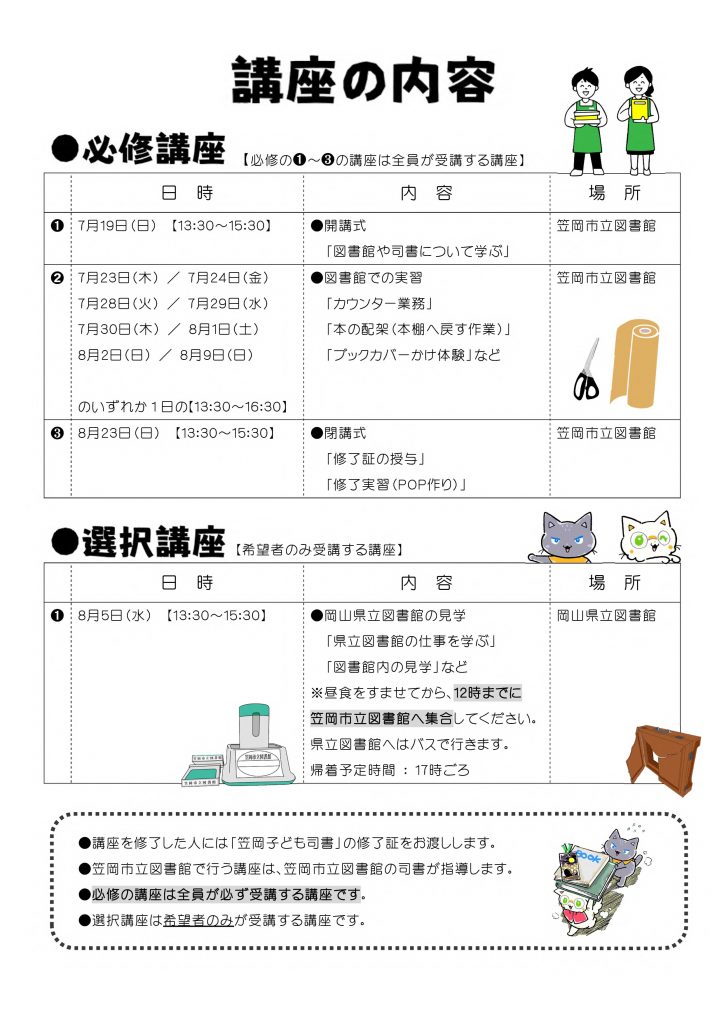笠岡子ども司書養成講座チラシ（裏）
